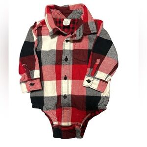 GAP Red and Black Plaid Kids Flannel Bodysuit Infant Boy.
